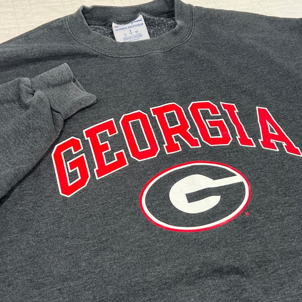 Champion Georgia Bulldogs Sweatshirt Mens Large Charcoal NCAA Crewneck CS1220